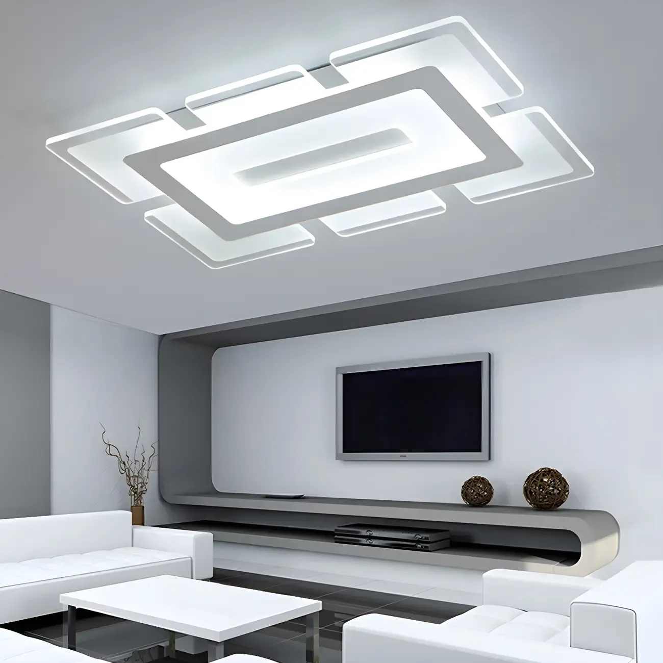 Modern White Acrylic Rectangular LED Flush Ceiling Light Image - 6