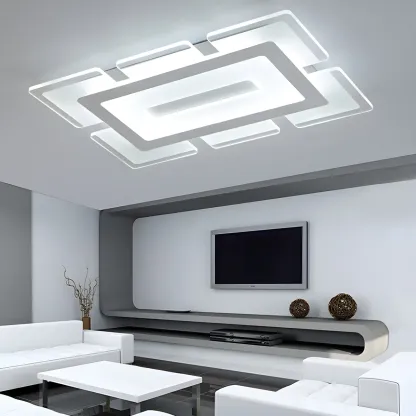 Modern White Acrylic Rectangular LED Flush Ceiling Light Image - 6