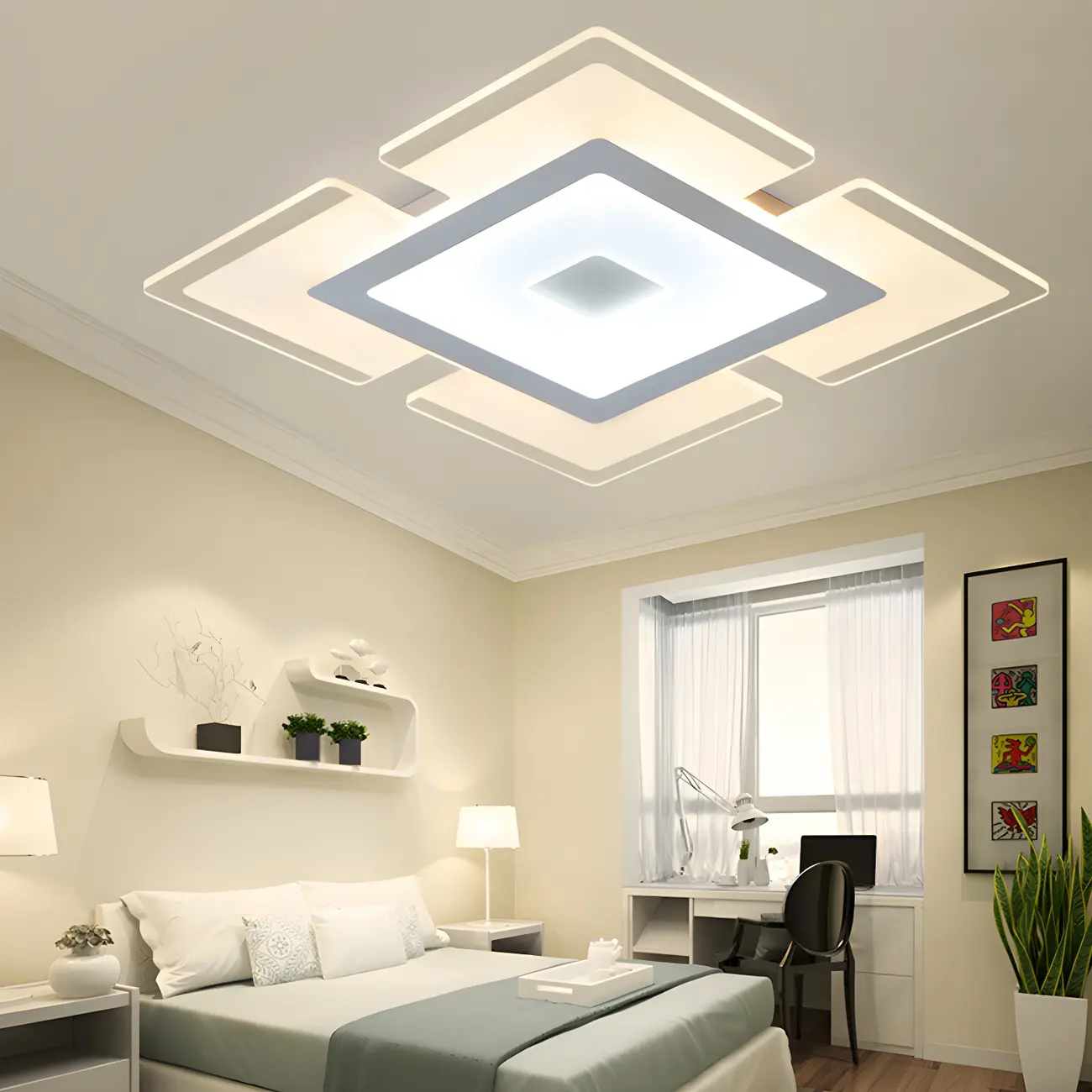 Modern White Acrylic Rectangular LED Flush Ceiling Light Image - 11 | homeyfad