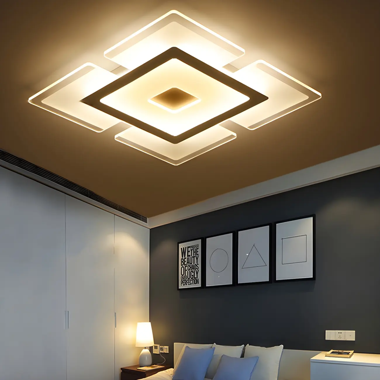 Modern White Acrylic Rectangular LED Flush Ceiling Light Image - 13 | homeyfad