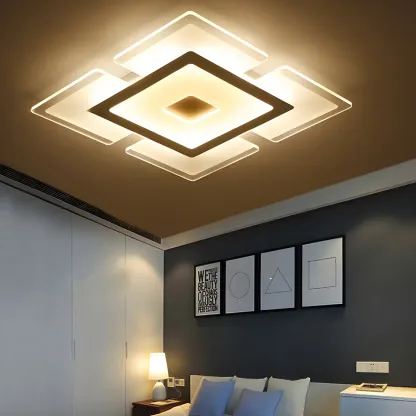 Modern White Acrylic Rectangular LED Flush Ceiling Light Image - 13