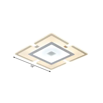 Modern White Acrylic Rectangular LED Flush Ceiling Light Image - 15