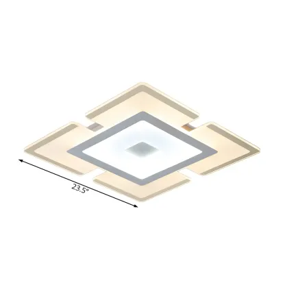 Modern White Acrylic Rectangular LED Flush Ceiling Light Image - 17