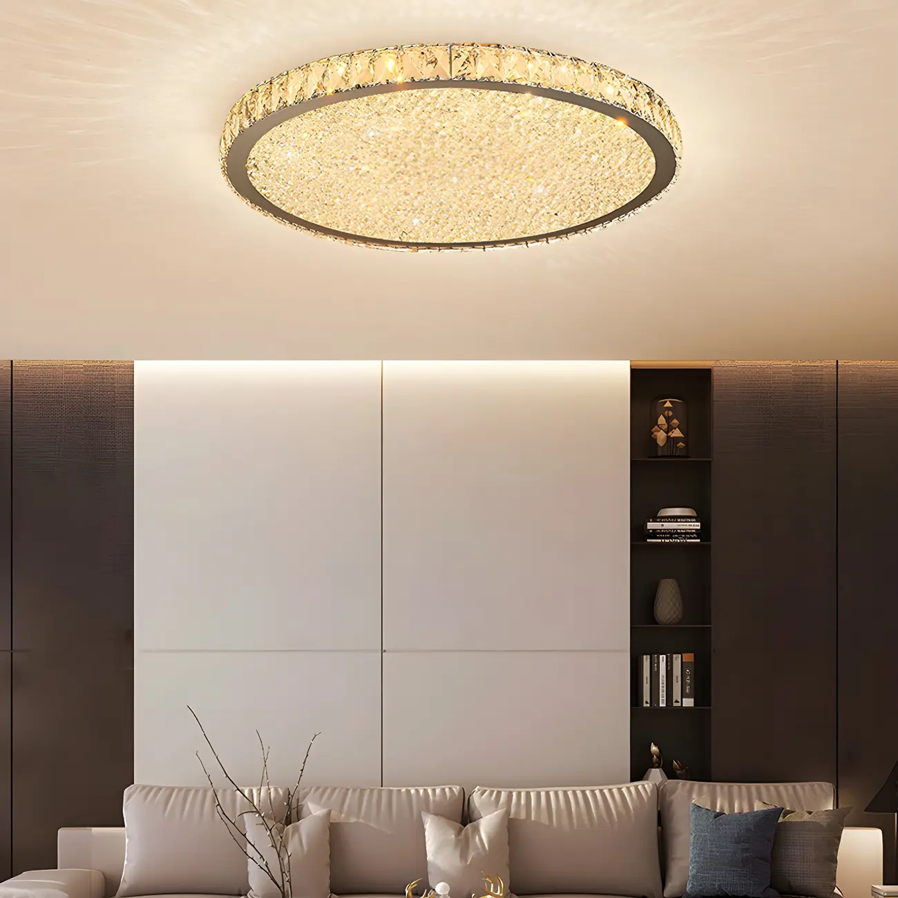 LED Gold Round Crystal Flush Mount Ceiling Light Image - 3 | homeyfad