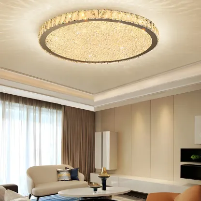 LED Gold Round Crystal Flush Mount Ceiling Light Image - 4