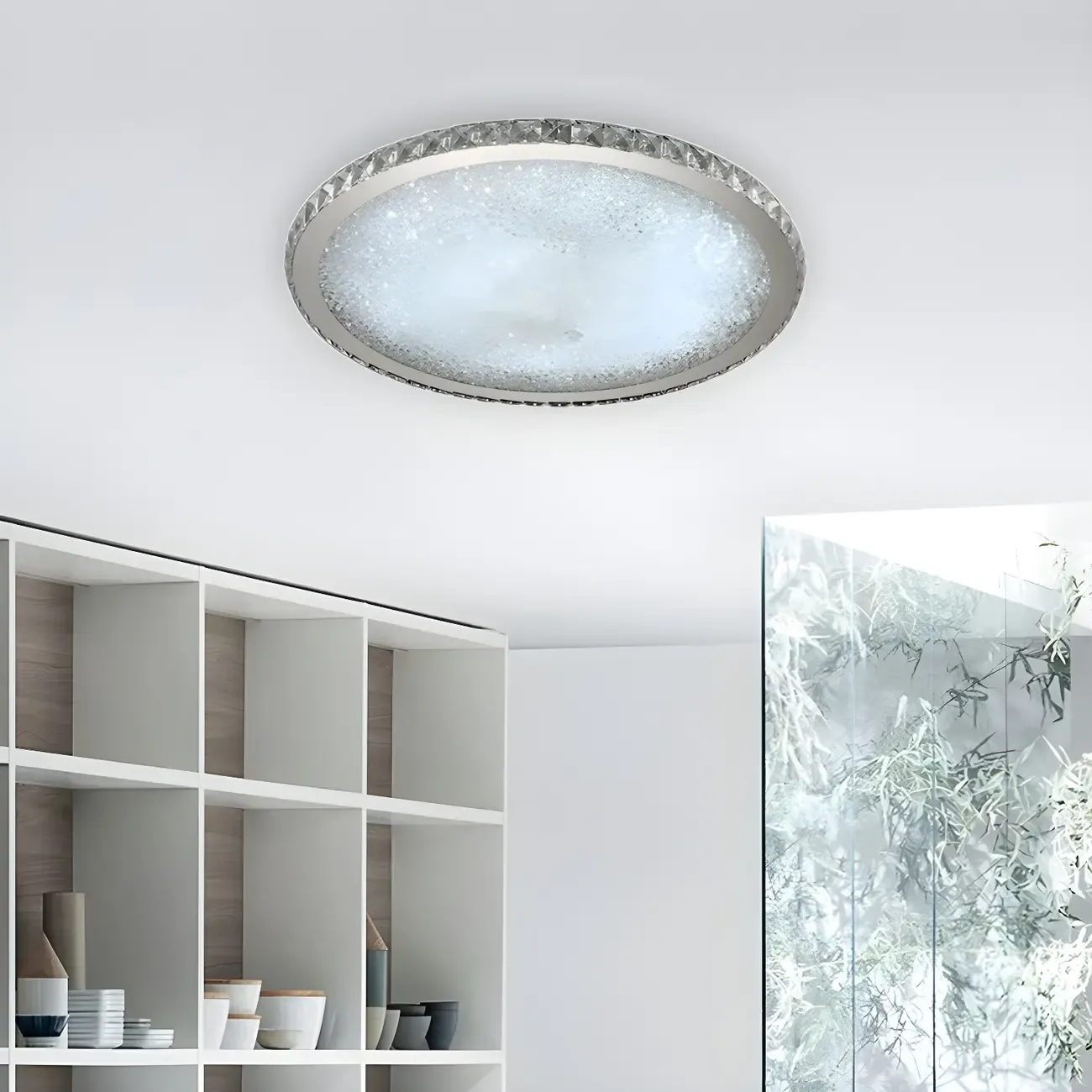 LED Gold Round Crystal Flush Mount Ceiling Light Image - 7