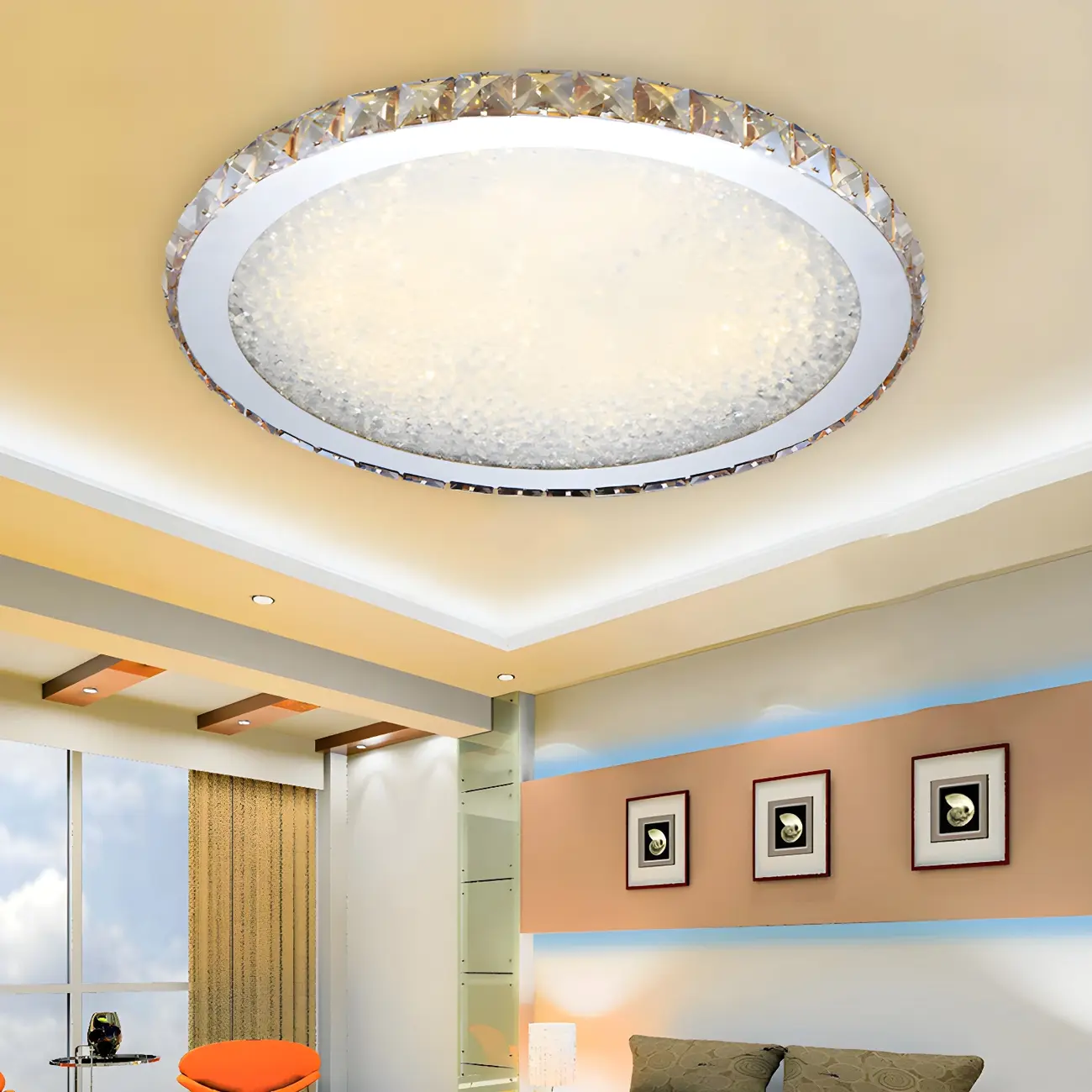 LED Gold Round Crystal Flush Mount Ceiling Light Image - 6 | homeyfad