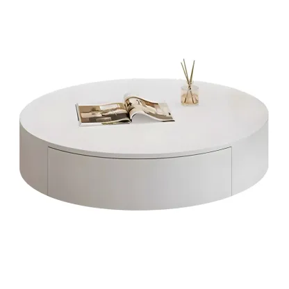 Drum Round White Wood Modern Coffee Table with Storage Image - 8