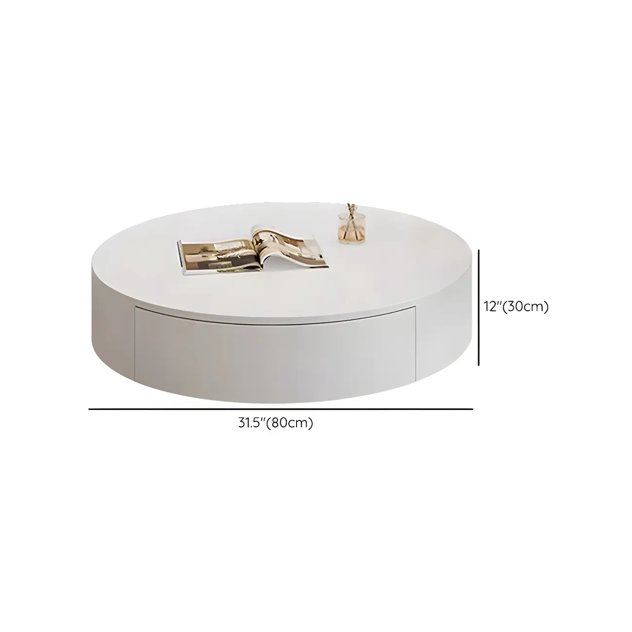 Drum Round White Wood Modern Coffee Table with Storage #size | homeyfad