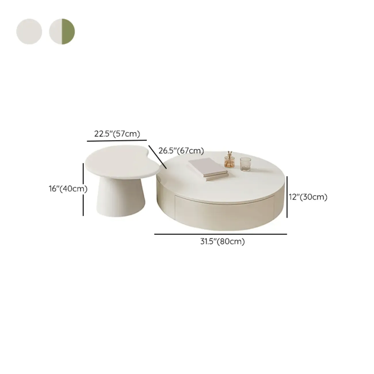 Drum Round White Wood Modern Coffee Table with Storage Image - 10