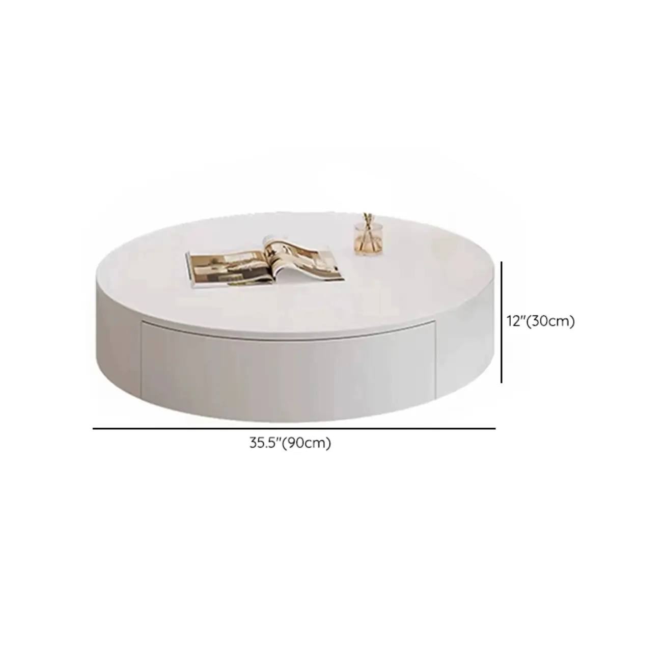 Drum Round White Wood Modern Coffee Table with Storage Image - 11 | homeyfad