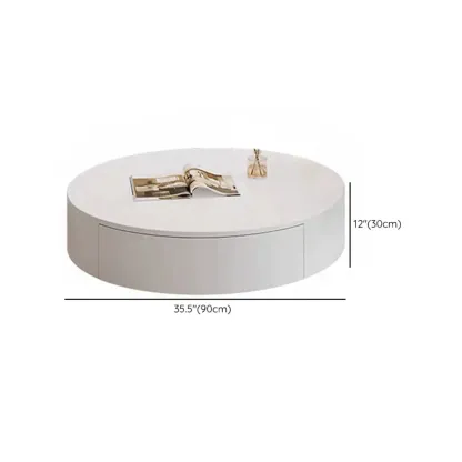 Drum Round White Wood Modern Coffee Table with Storage Image - 11
