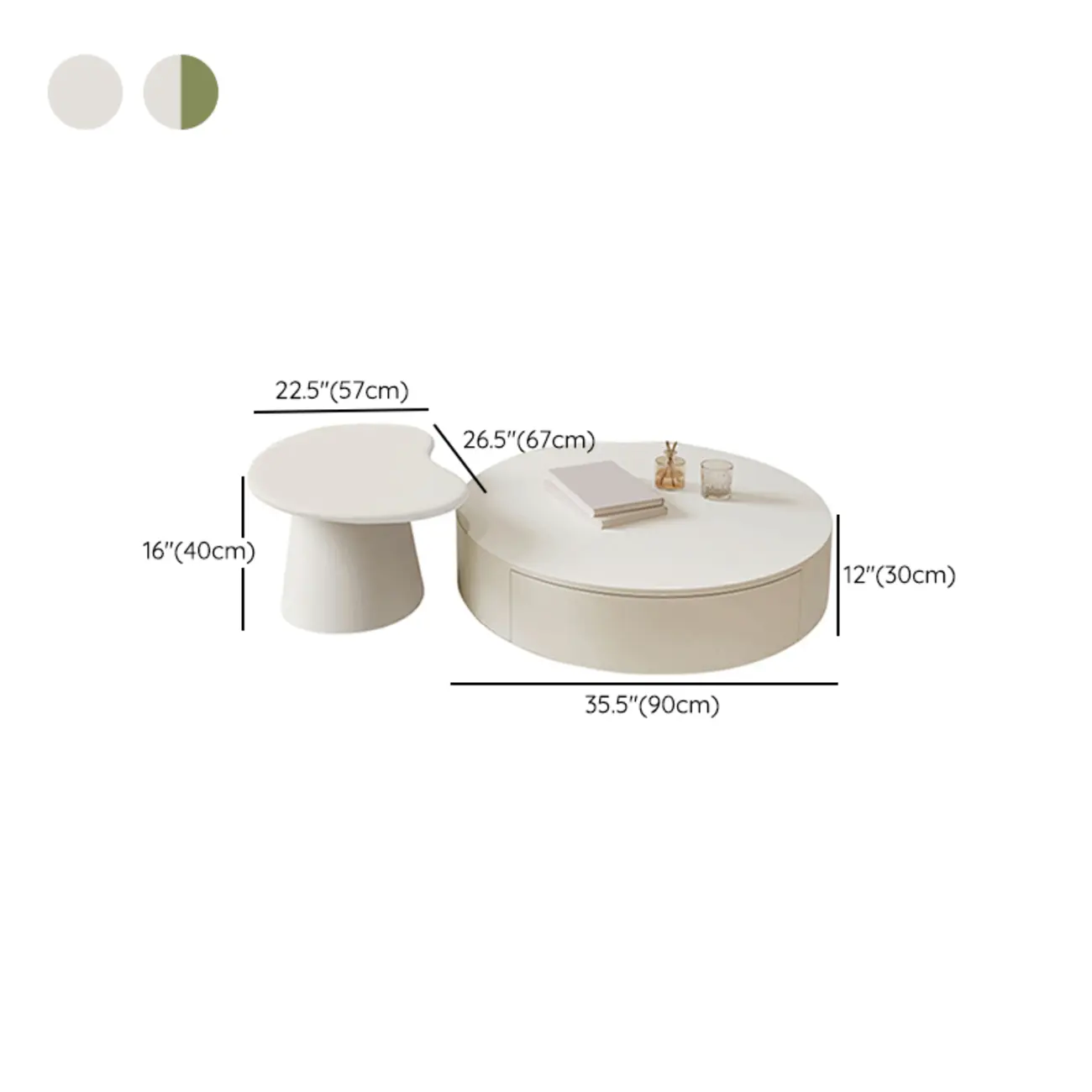 Drum Round White Wood Modern Coffee Table with Storage Image - 12 | homeyfad