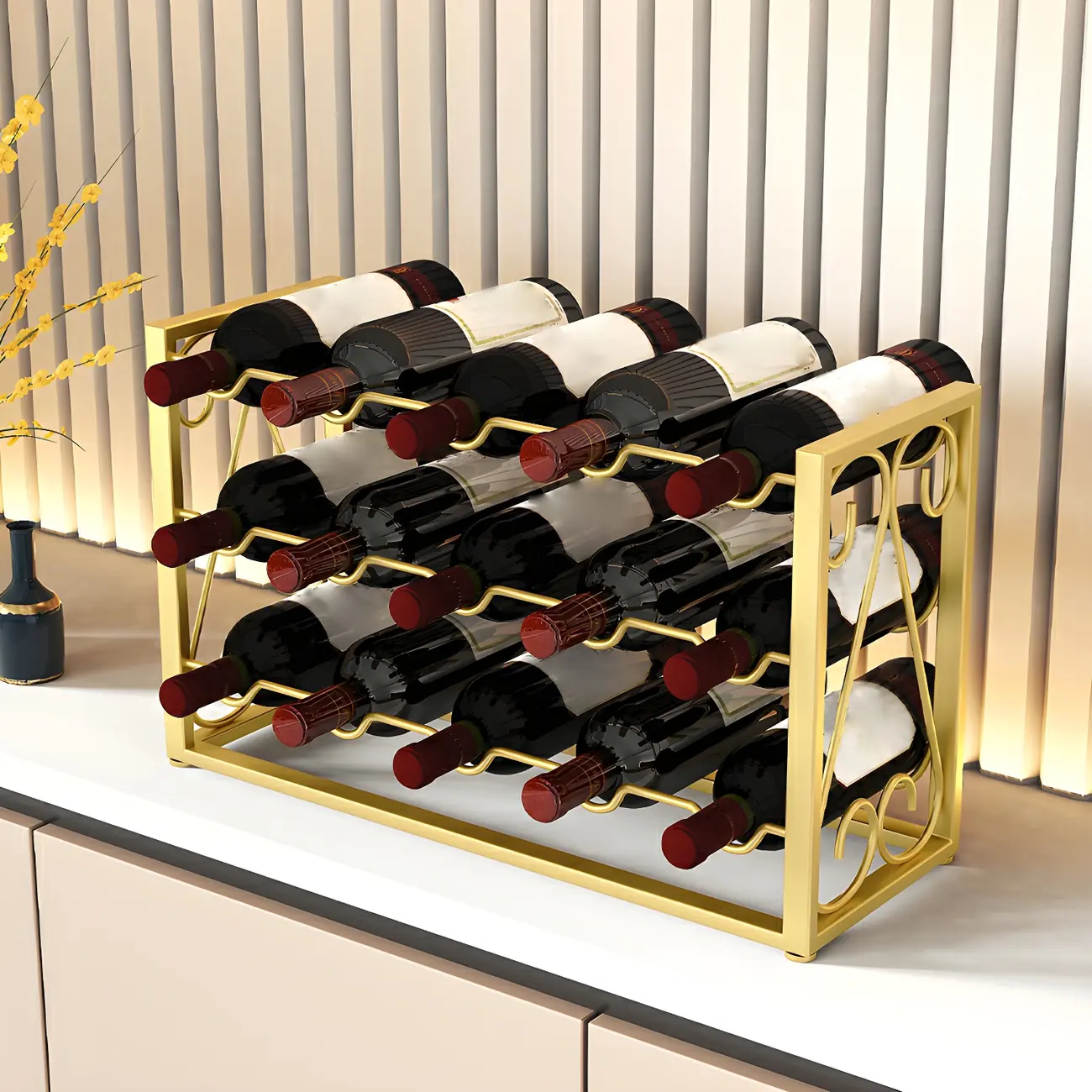 Stackable Metal Golden Wine Rack 3 Tier Countertop for Kitchen | homeyfad