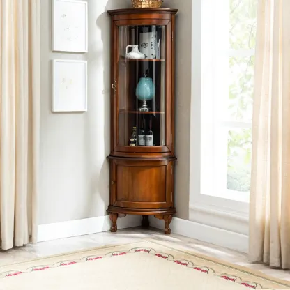 Traditional Wood Medium Floor Corner Wine Cabinets Image - 3