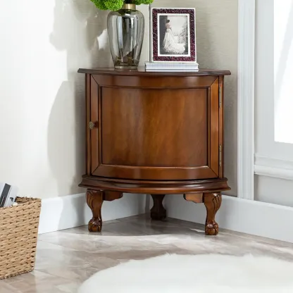 Traditional Wood Medium Floor Corner Wine Cabinets Image - 4