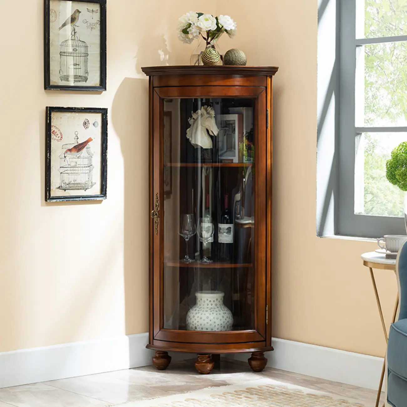 Traditional Wood Medium Floor Corner Wine Cabinets Image - 1 | homeyfad