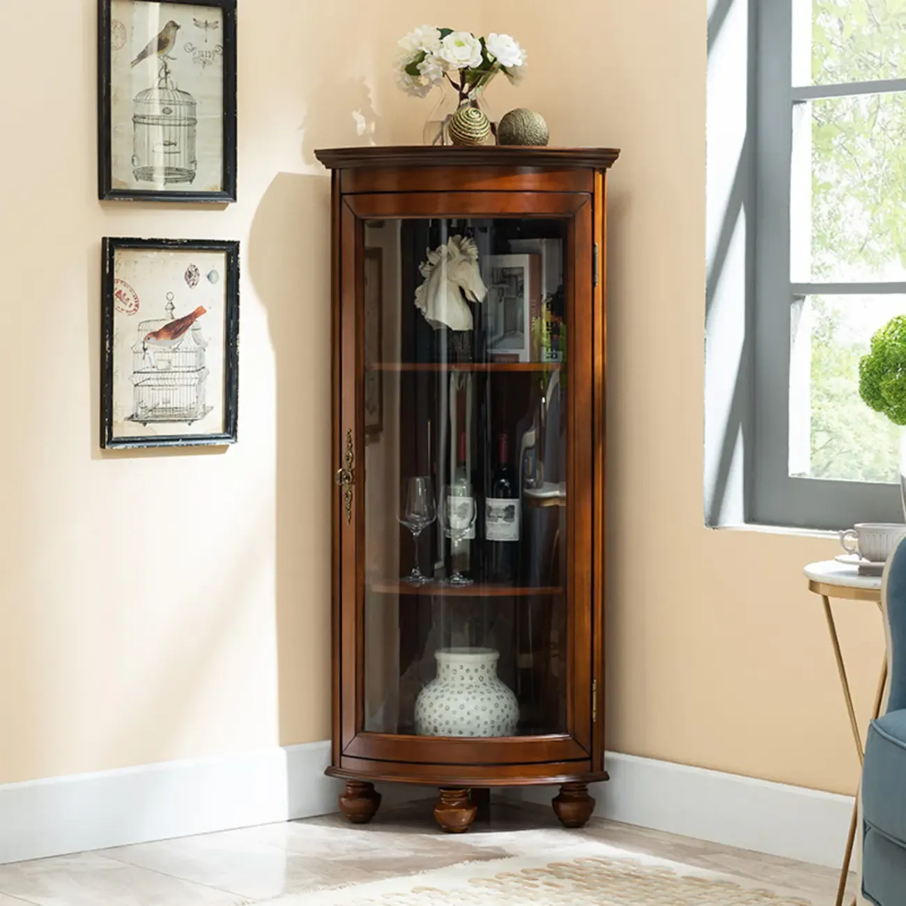 Traditional Wood Medium Floor Corner Wine Cabinets Image - 1