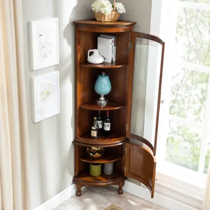 Traditional Wood Medium Floor Corner Wine Cabinets Image - 2