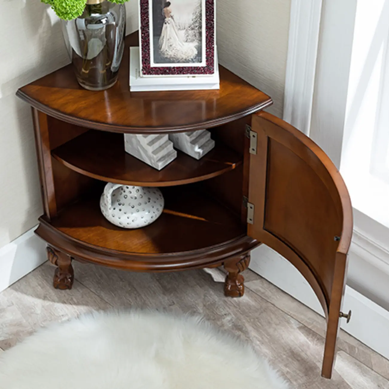 Traditional Wood Medium Floor Corner Wine Cabinets Image - 5 | homeyfad