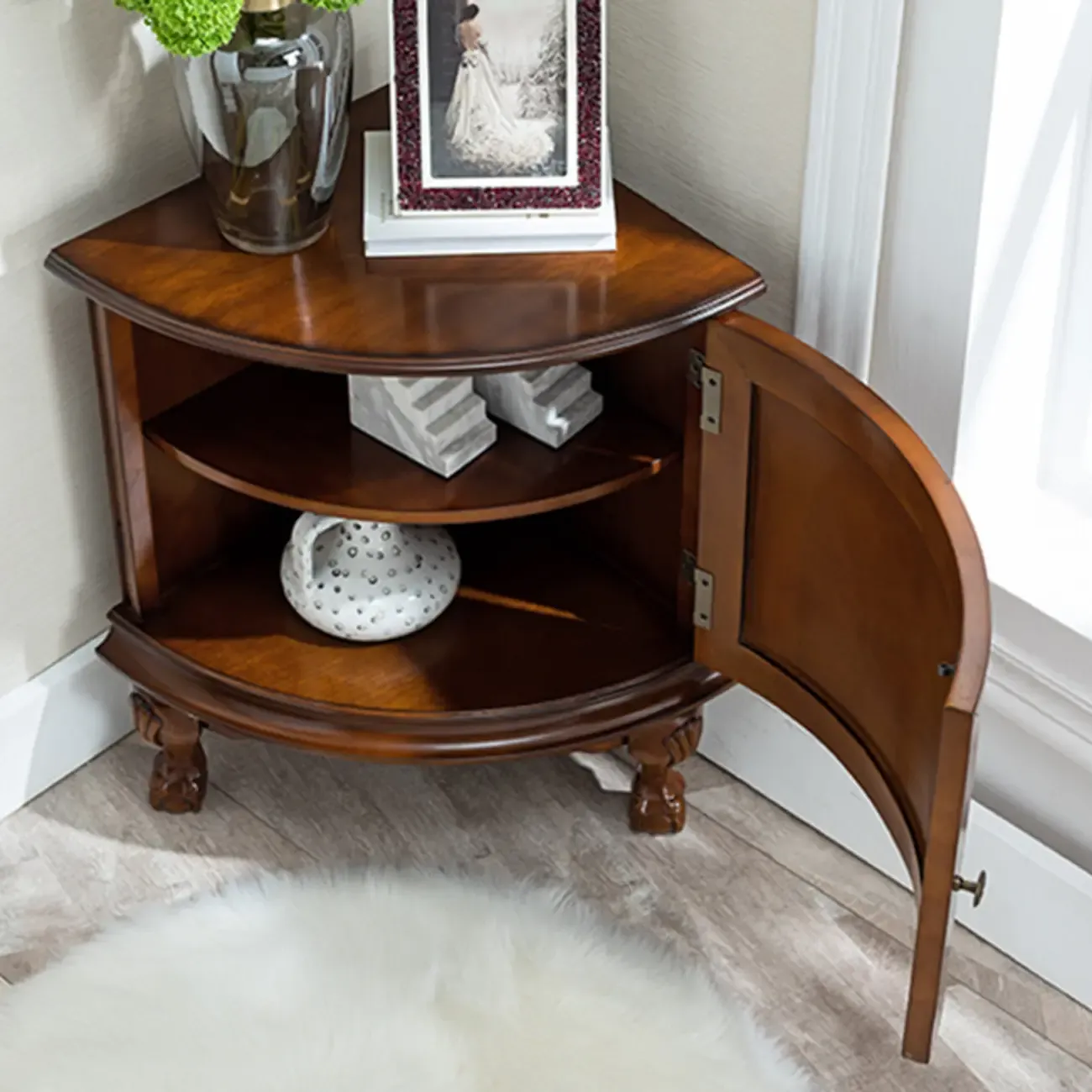 Traditional Wood Medium Floor Corner Wine Cabinets Image - 5