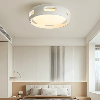 White Bladeless Flush Mount Ceiling Fan with Light Remote Control