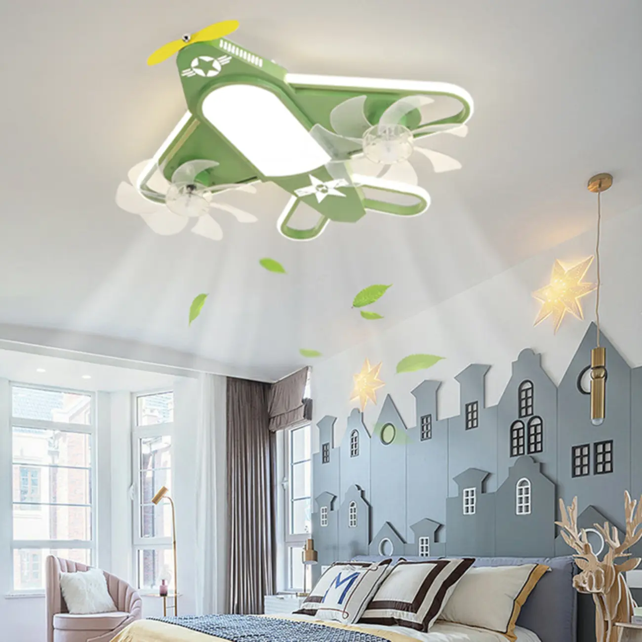 Kids Metal Airplane Flush Mount LED Ceiling Fan Image - 1 | homeyfad