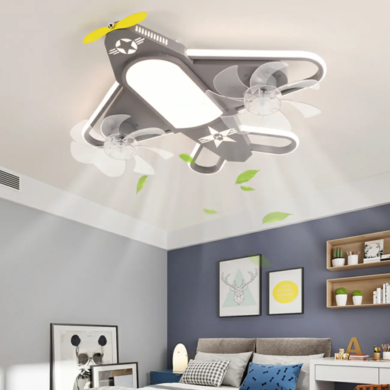 Kids Metal Airplane Flush Mount LED Ceiling Fan Image - 2 | homeyfad