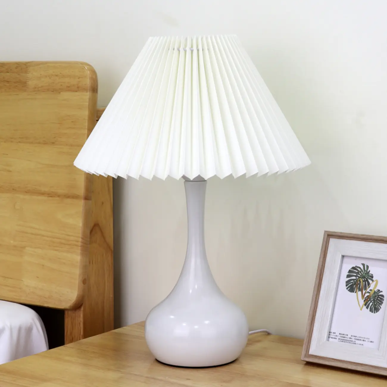 Modern Simple Black LED Table Lamp in Pleated Fabric Shade Image - 5 | homeyfad