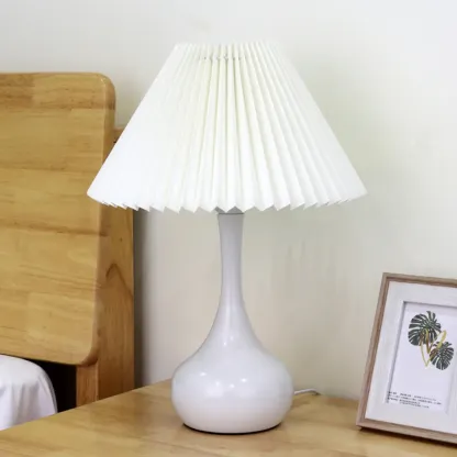 Modern Simple Black LED Table Lamp in Pleated Fabric Shade Image - 5