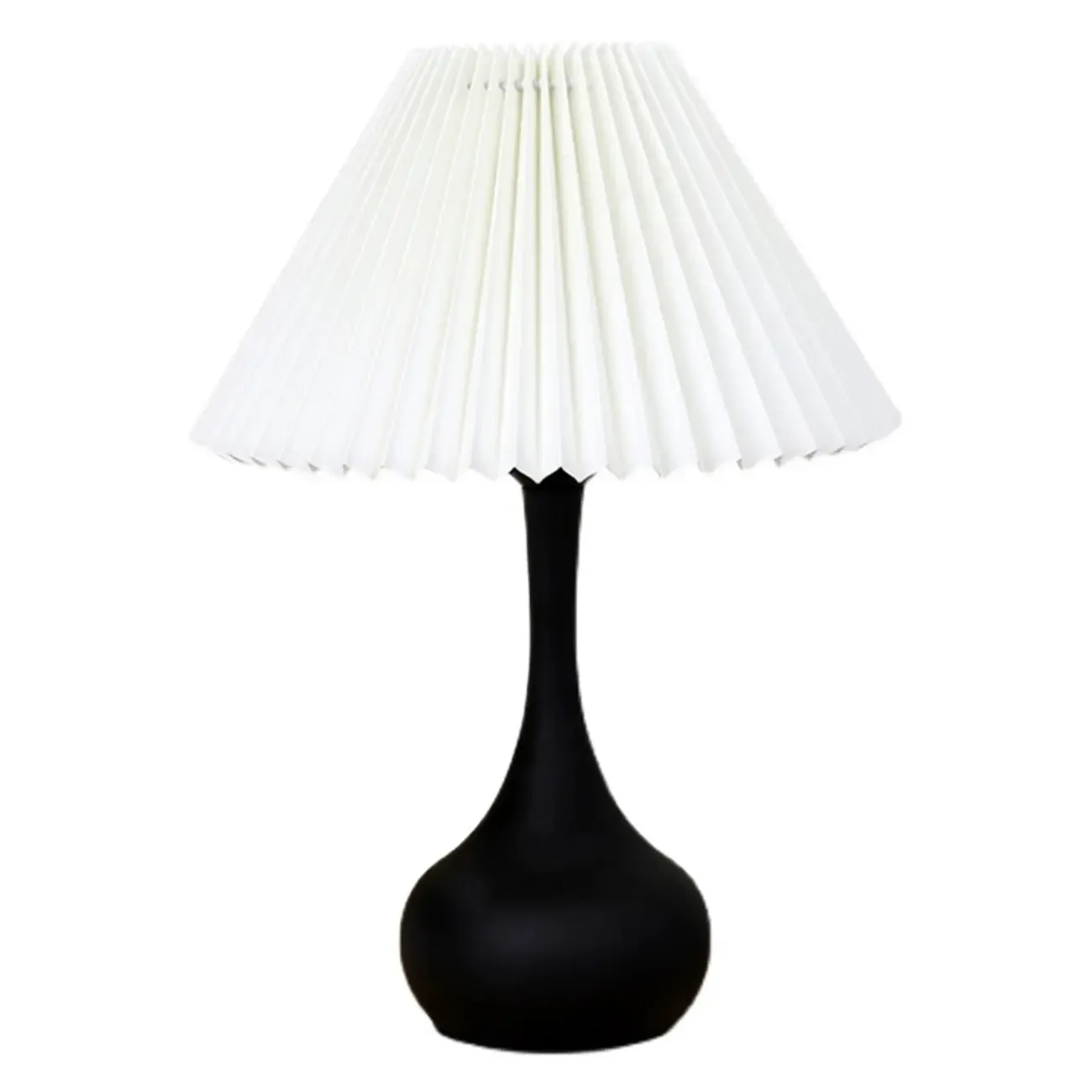 Modern Simple Black LED Table Lamp in Pleated Fabric Shade Image - 8