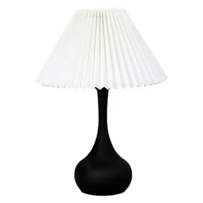 Modern Simple Black LED Table Lamp in Pleated Fabric Shade Image - 8