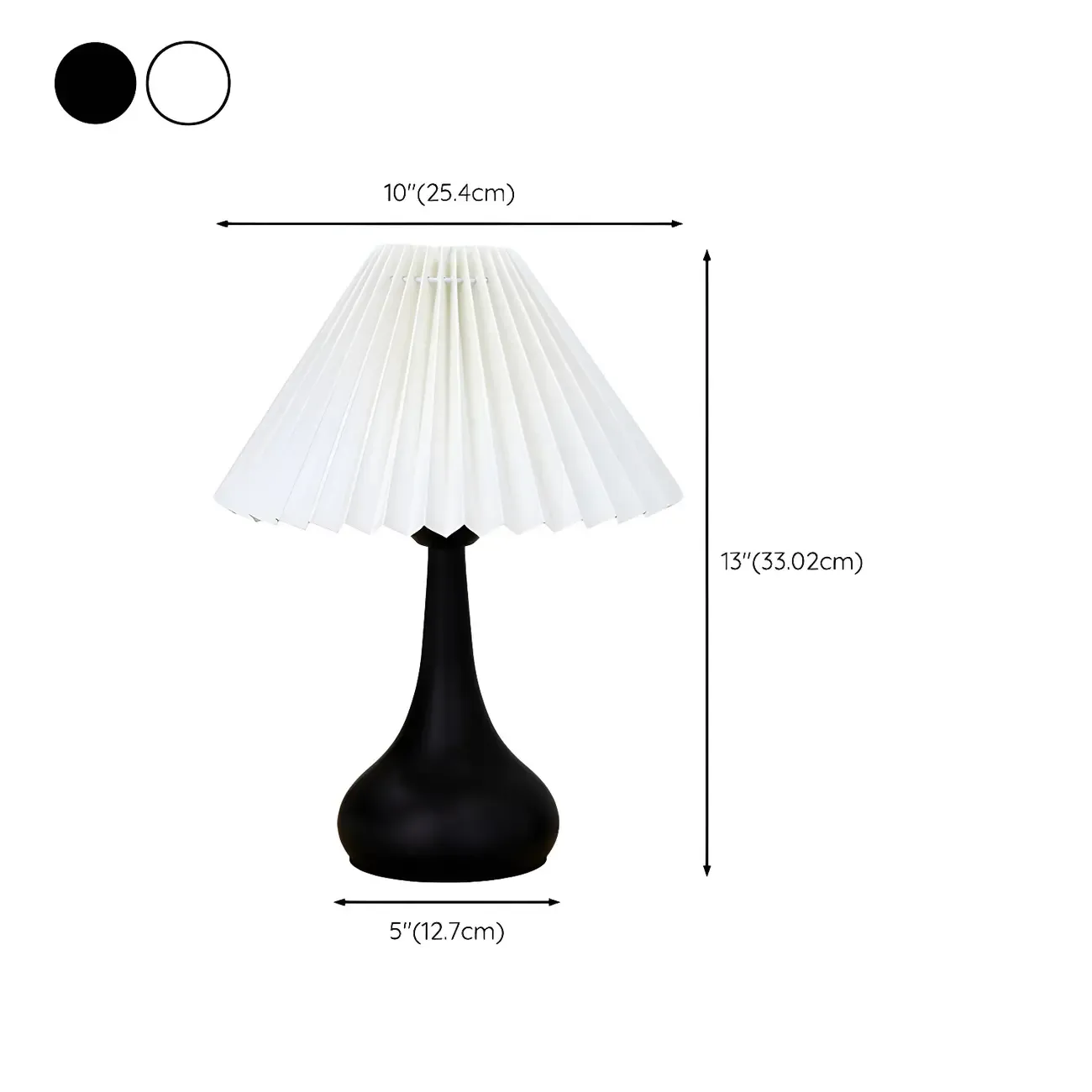 Modern Simple Black LED Table Lamp in Pleated Fabric Shade #size