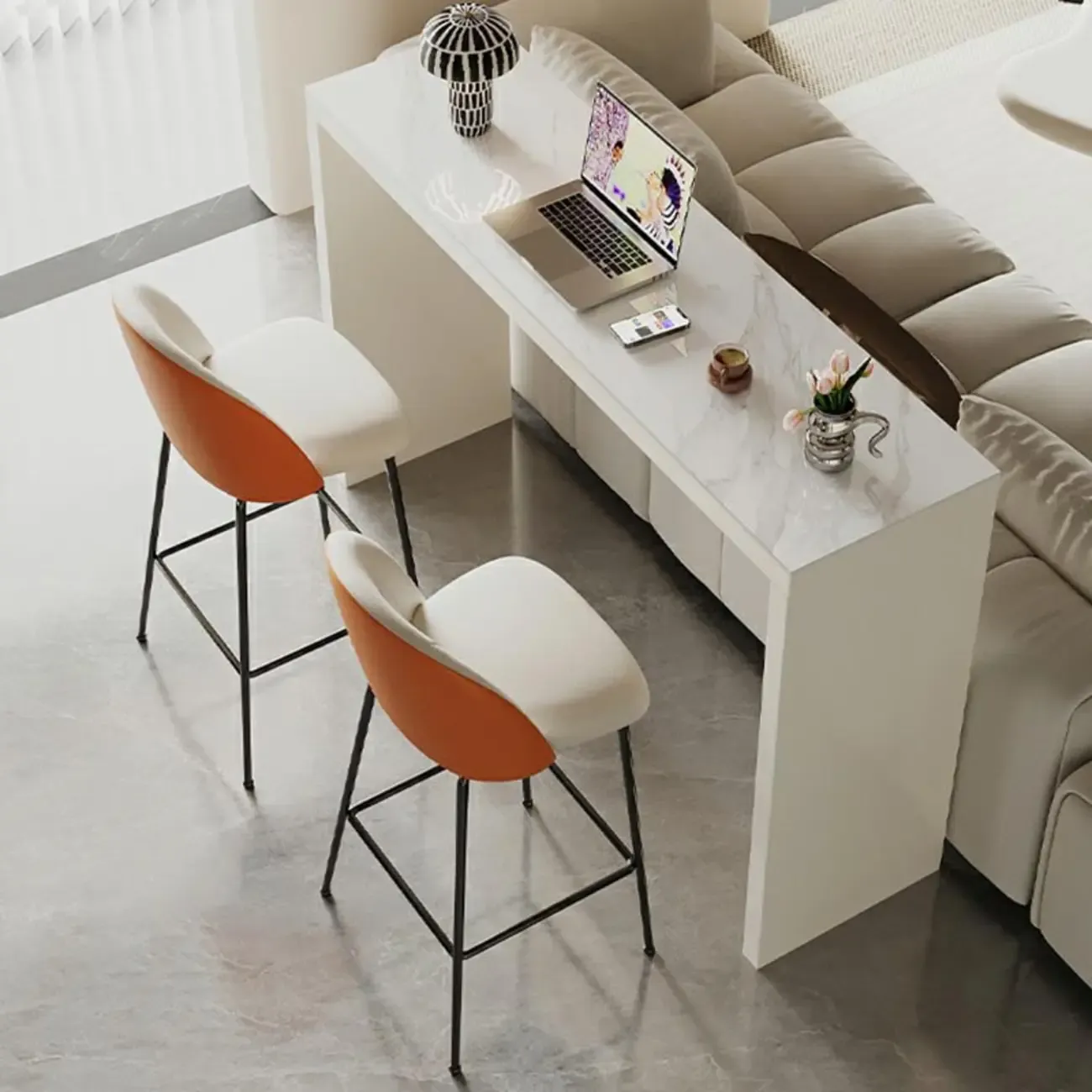 Modern White Stone Pine Wood Pedestal Bar Tables Image - 3