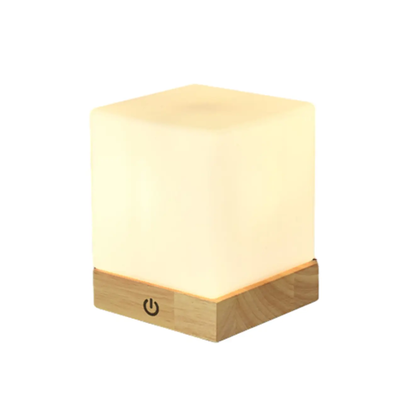 Natural Wood LED Square Glass Shade Cordless Table Lamp Image - 10 | homeyfad