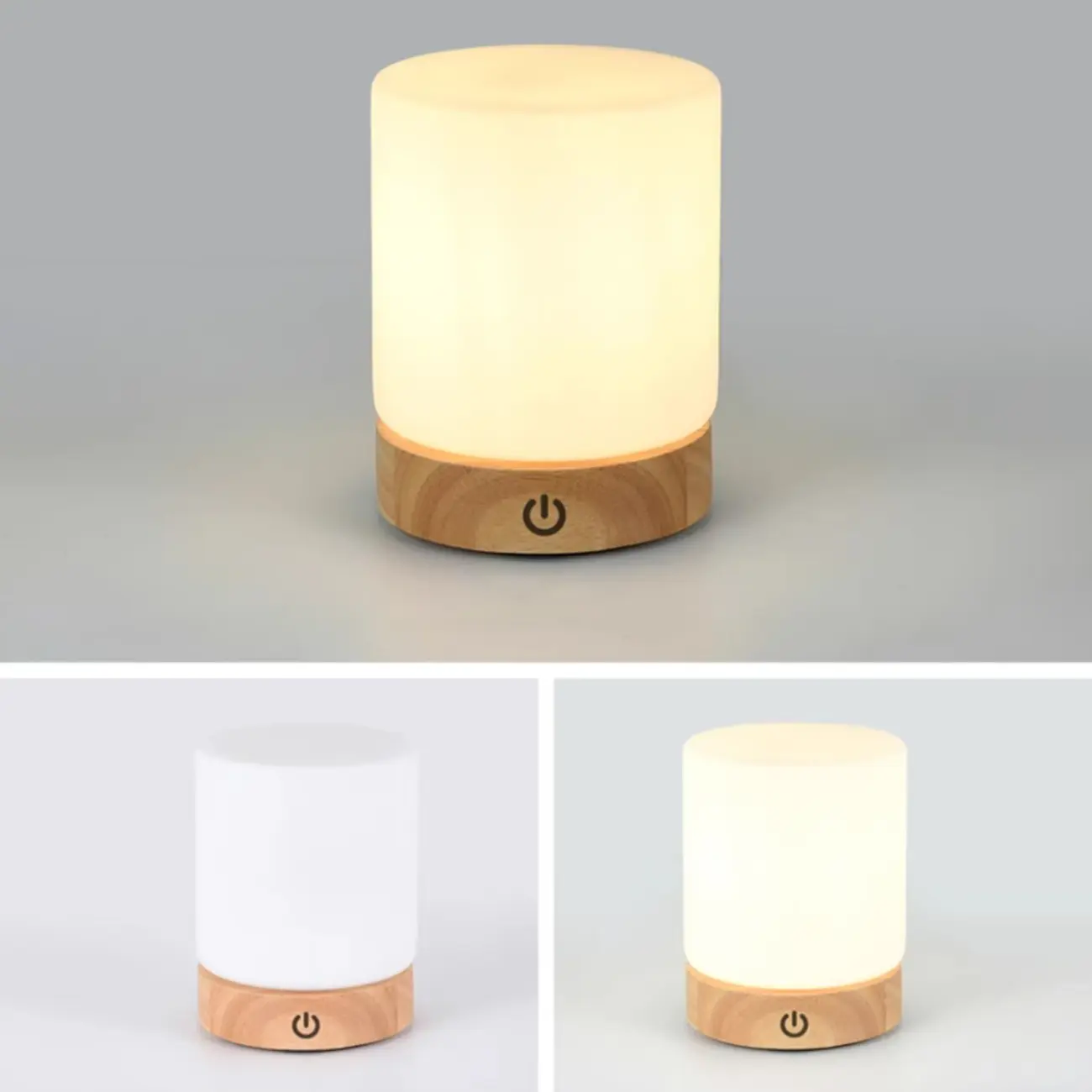 Natural Wood LED Square Glass Shade Cordless Table Lamp Image - 7 | homeyfad