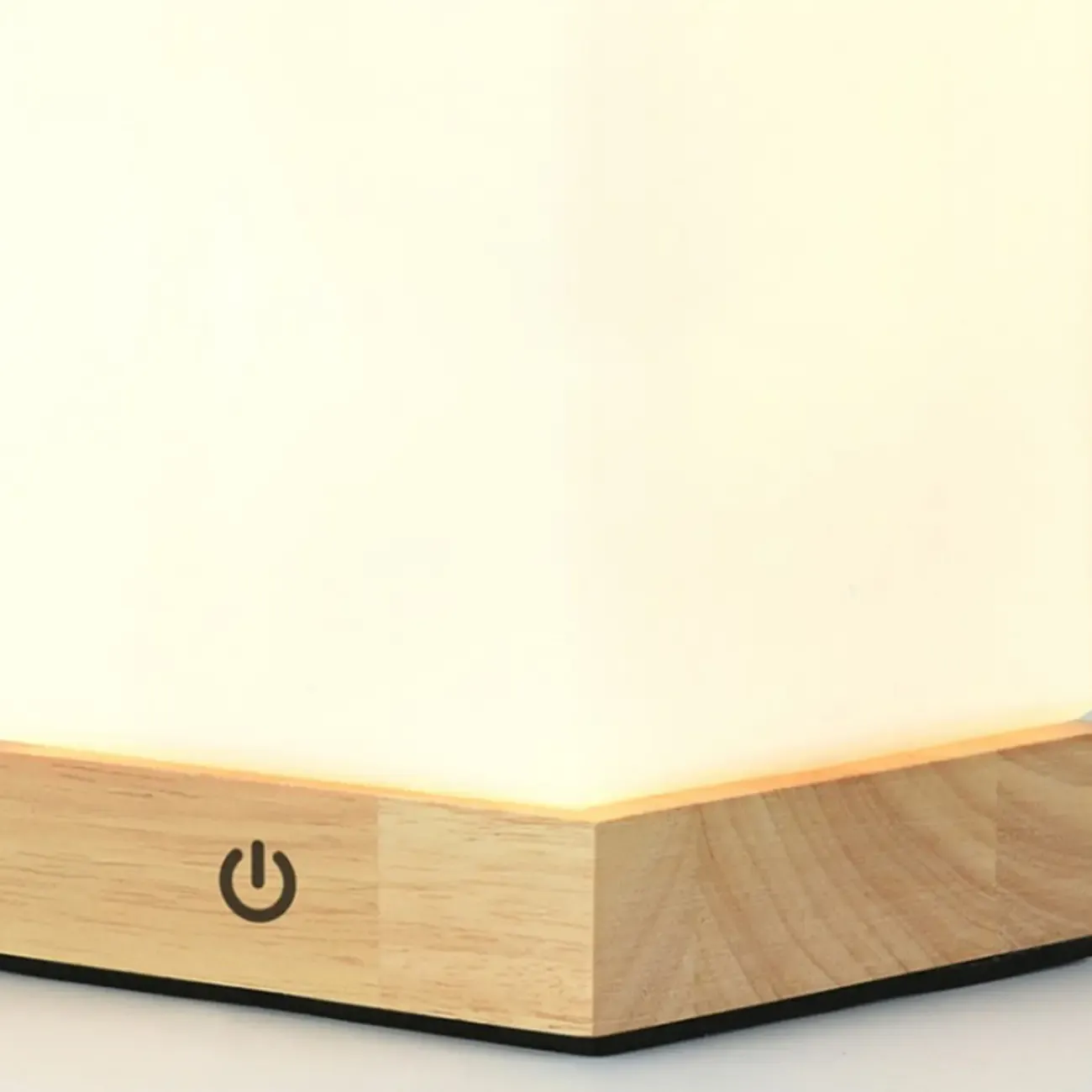 Natural Wood LED Square Glass Shade Cordless Table Lamp Image - 9