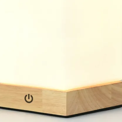 Natural Wood LED Square Glass Shade Cordless Table Lamp Image - 9