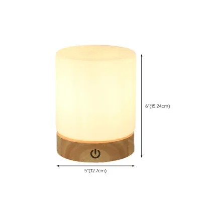 Natural Wood LED Square Glass Shade Cordless Table Lamp #size