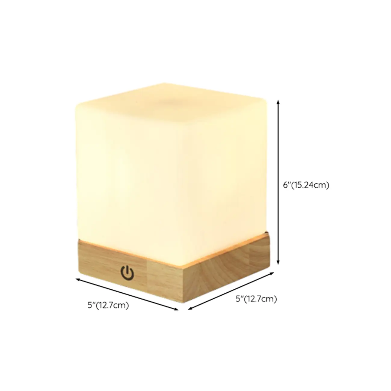 Natural Wood LED Square Glass Shade Cordless Table Lamp Image - 12 | homeyfad