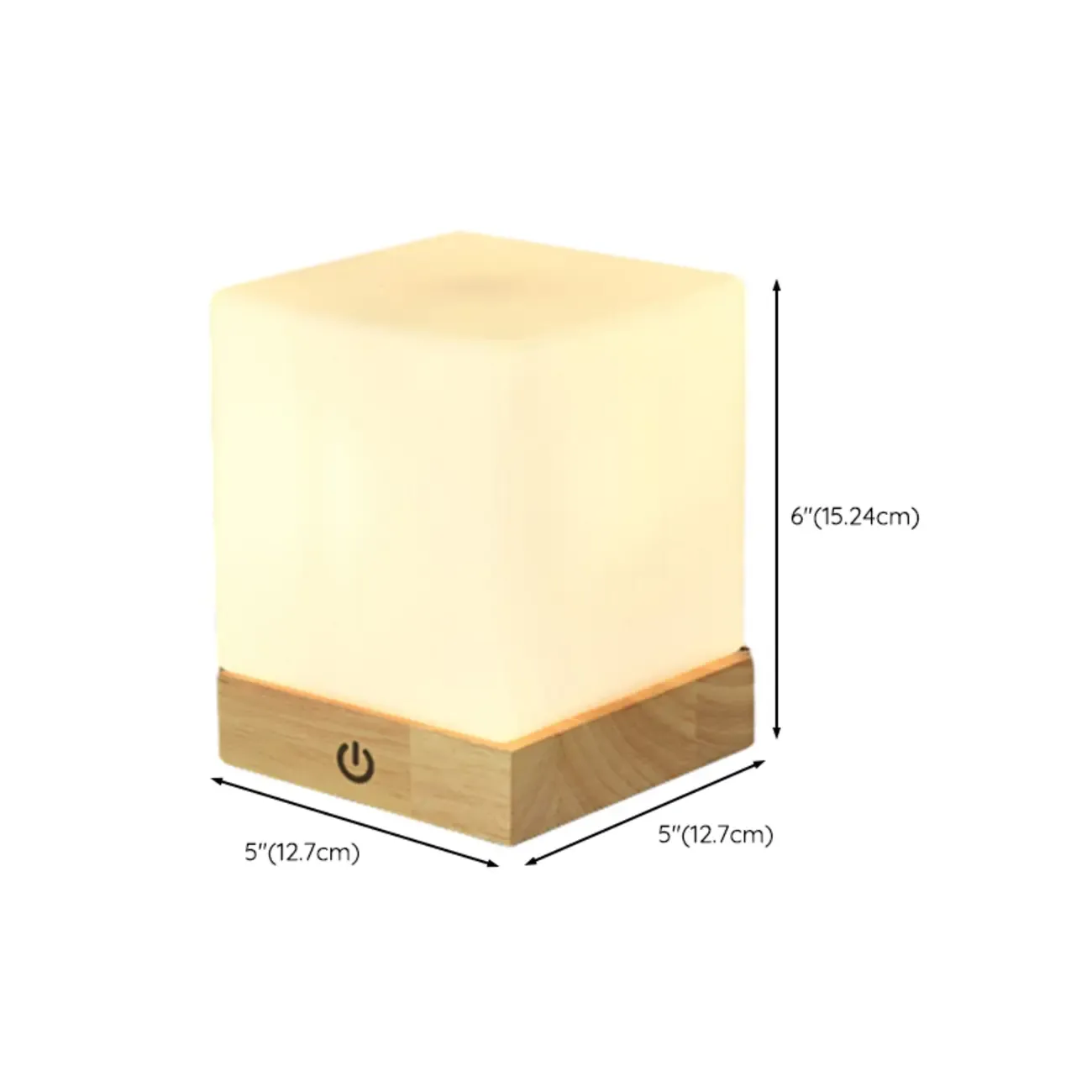 Natural Wood LED Square Glass Shade Cordless Table Lamp Image - 12