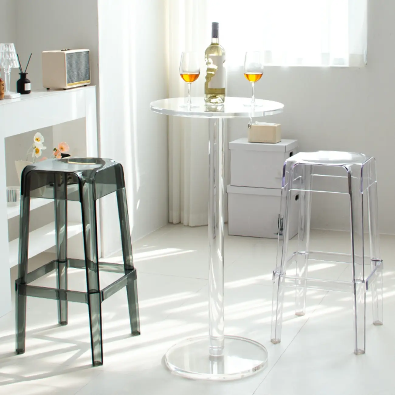 Modern Clear Acrylic Round Pedestal Bar Tables Image - 4 | homeyfad
