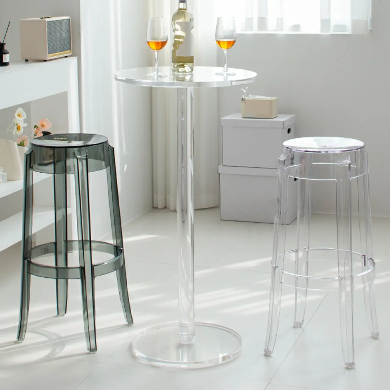 Modern Clear Acrylic Round Pedestal Bar Tables Image - 5 | homeyfad