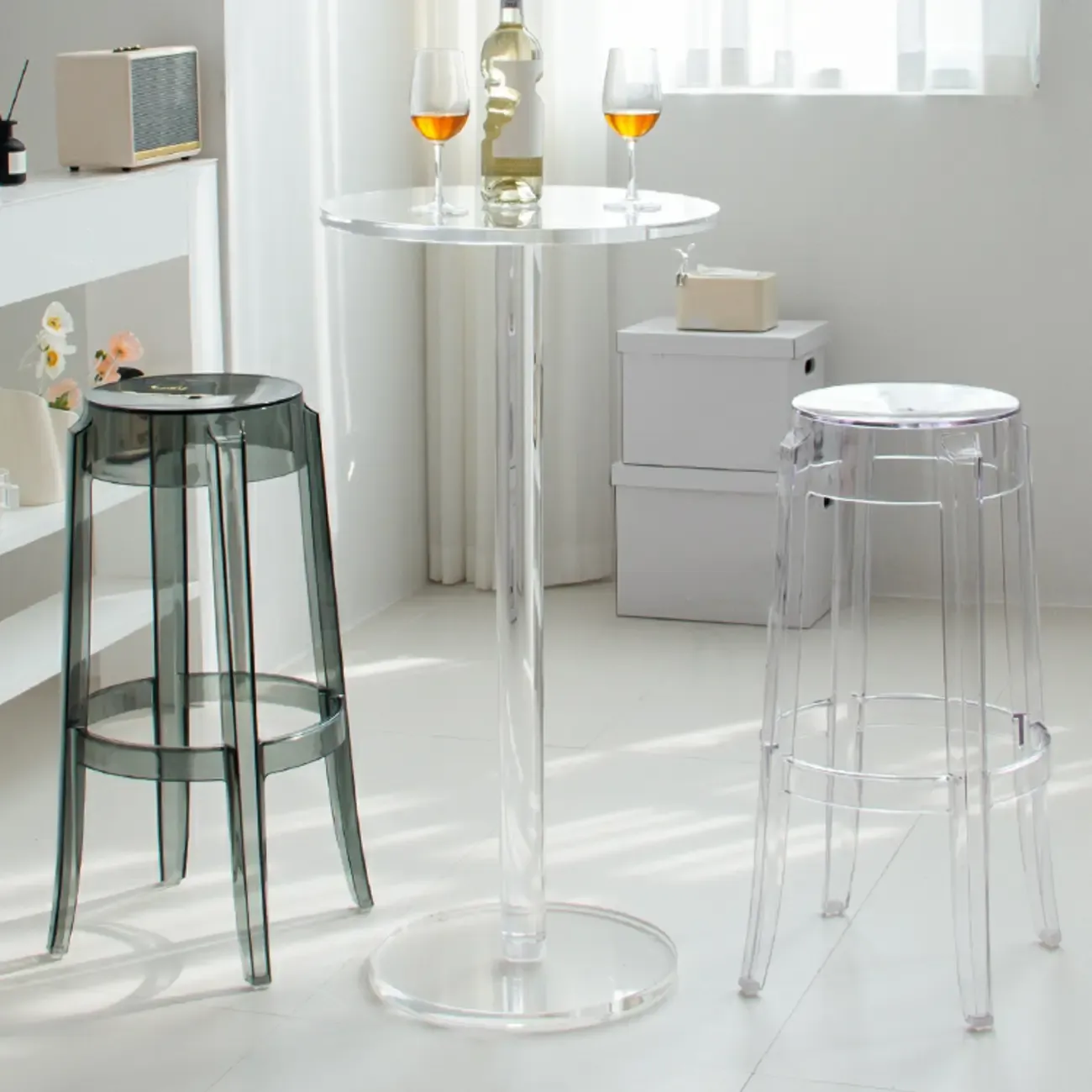 Modern Clear Acrylic Round Pedestal Bar Tables Image - 5