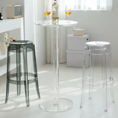 Modern Clear Acrylic Round Pedestal Bar Tables Image - 5