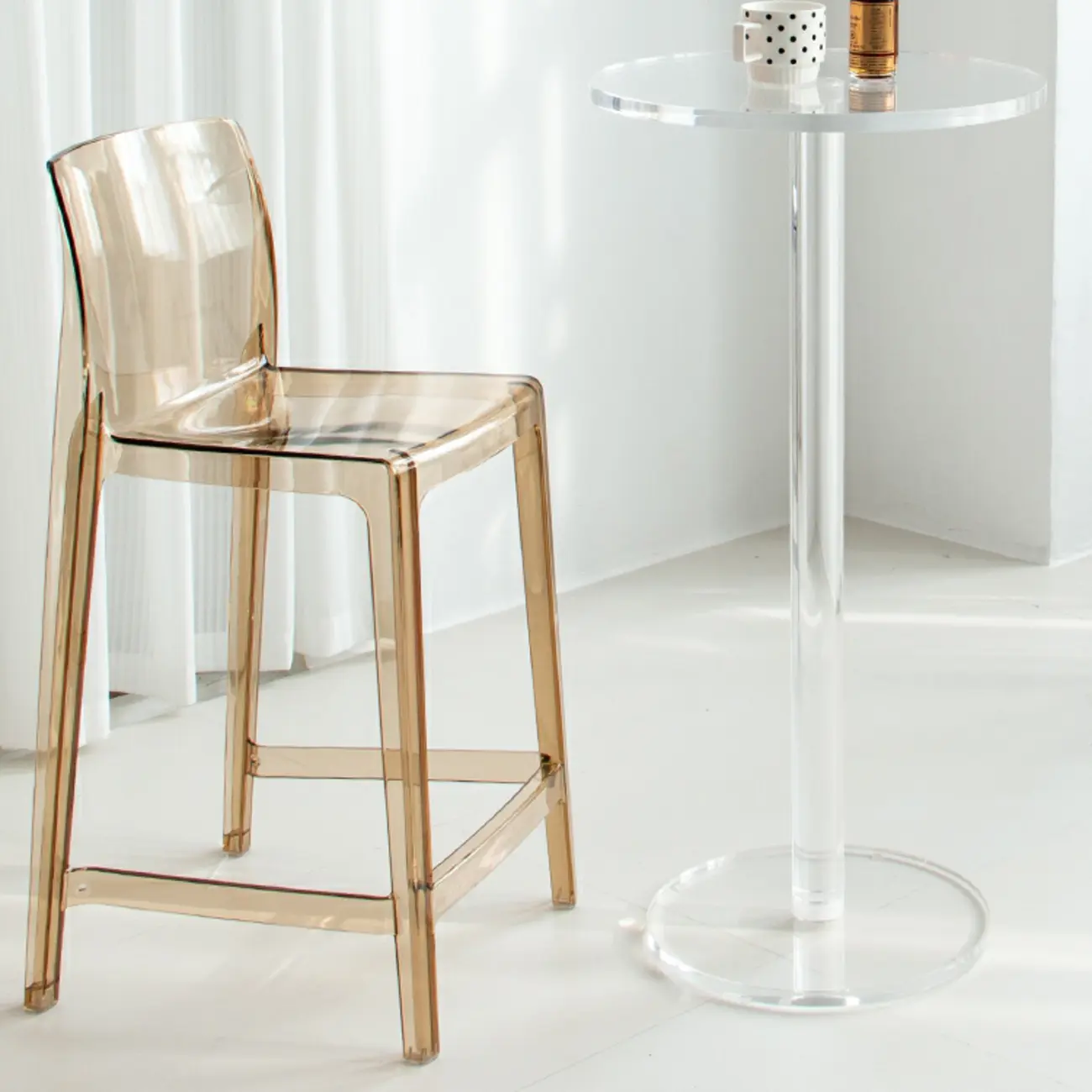 Modern Clear Acrylic Round Pedestal Bar Tables Image - 10 | homeyfad