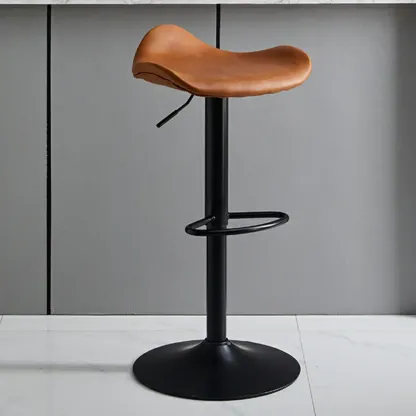 Modern Red Brown Leather Swivel Adjustable Bar Stool Image - 6