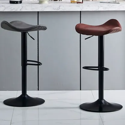 Modern Red Brown Leather Swivel Adjustable Bar Stool Image - 8