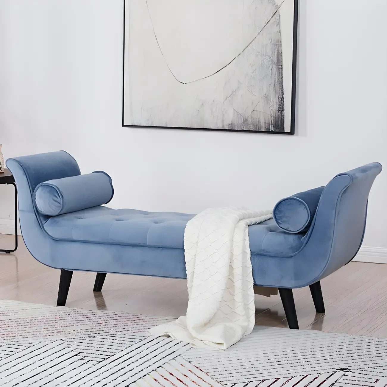 Modern Solid Flannel Upholstered Chaise Lounge Image - 5