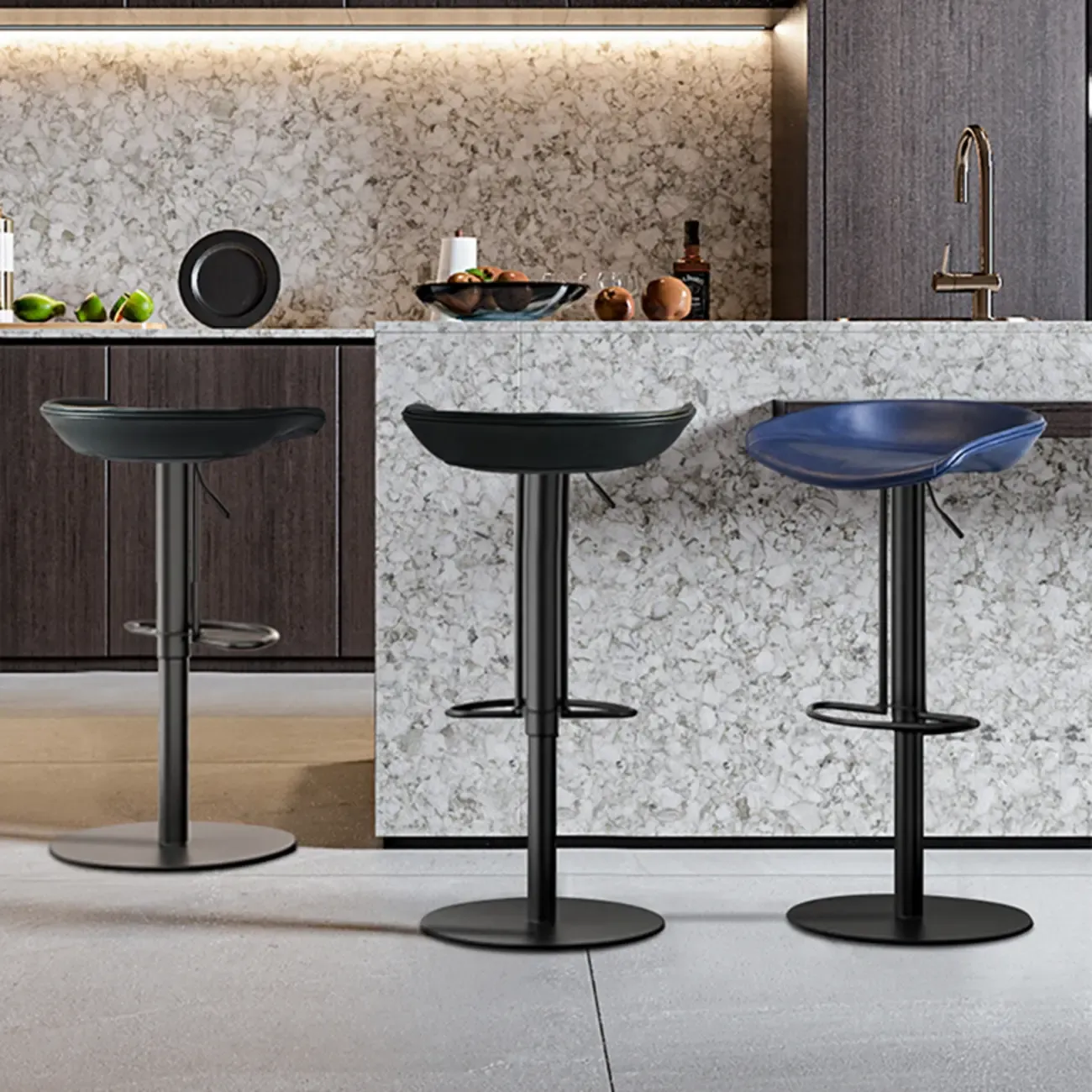 Modern Black Leather Swivel Adjustable Bar Stool Image - 7
